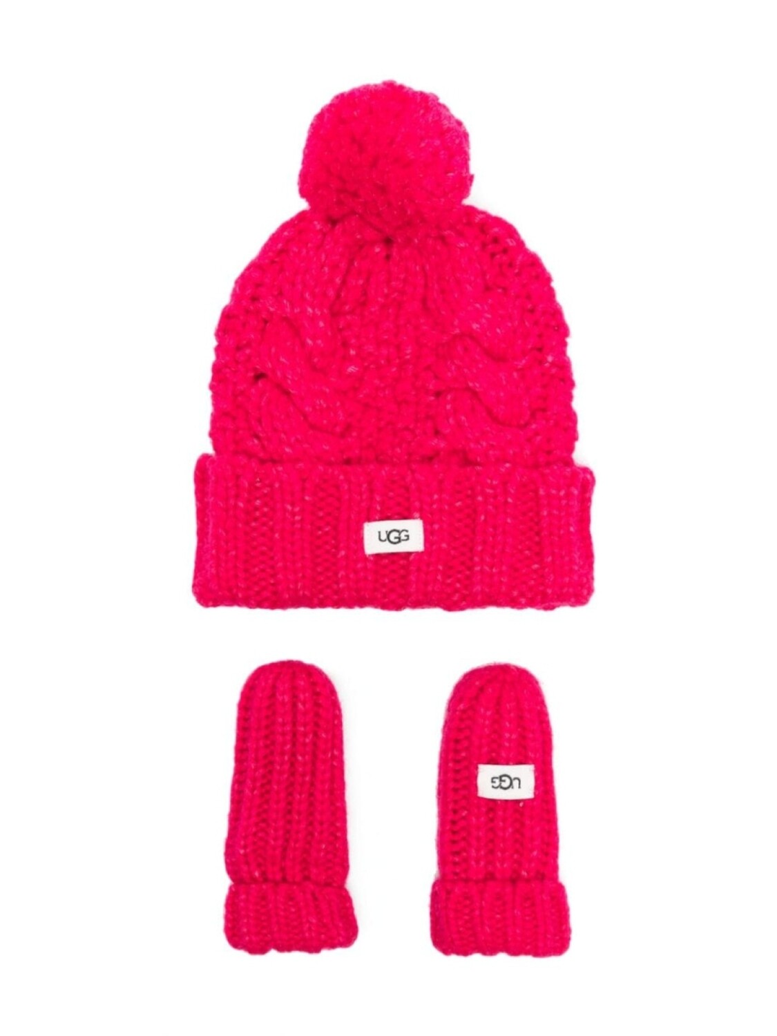 

UGG Kids комплект из шапки и варежек крупной вязки, розовый
