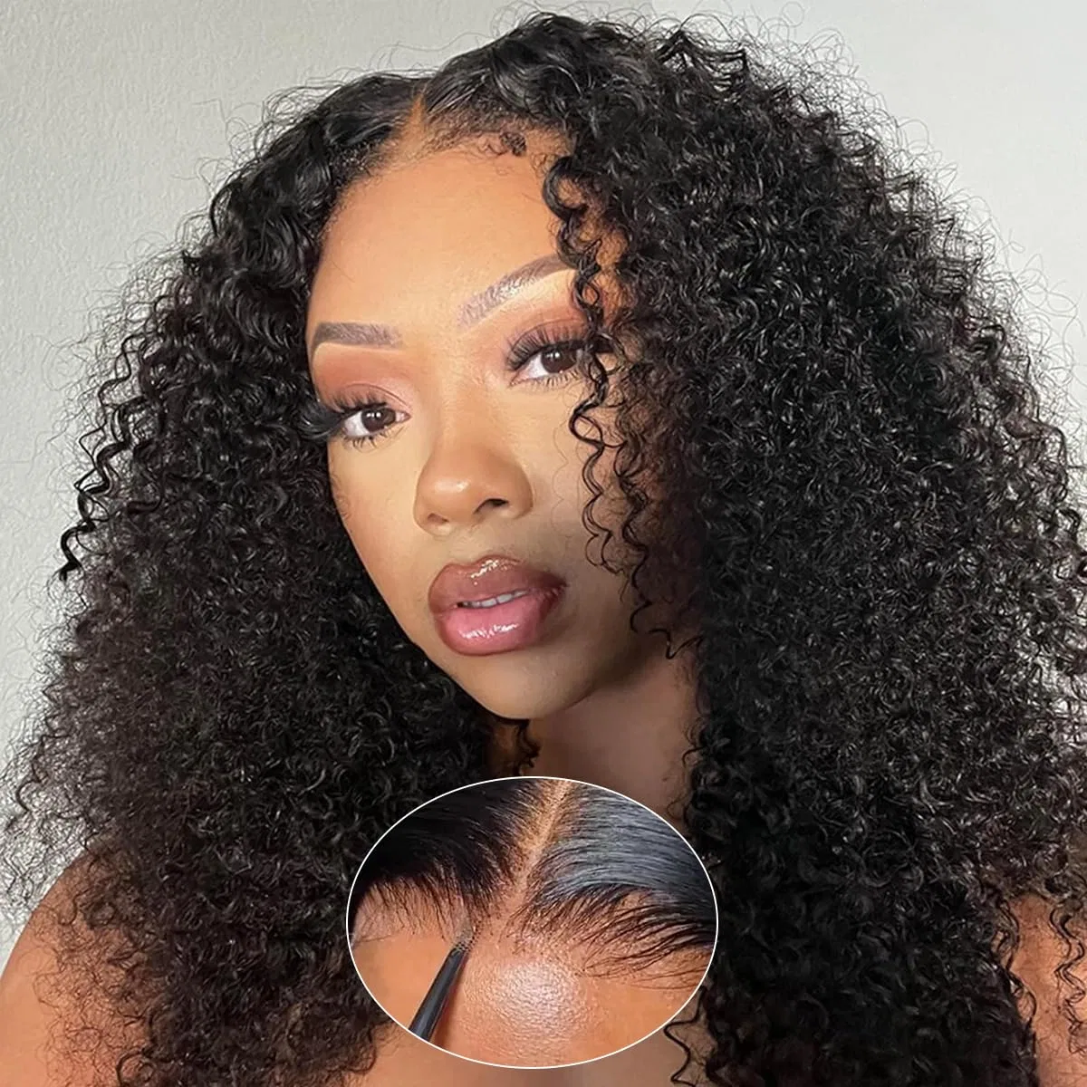 Женский парик «Kinky Curly» из натуральных волос с кружевной вставкой 4x4 Ifly, Natural Black Kinky Curly Lace Wig