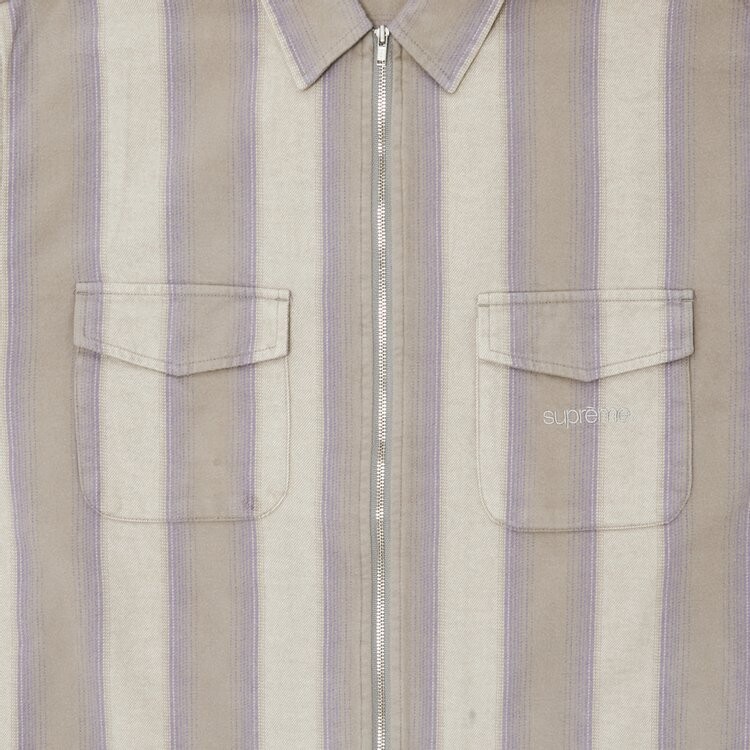 Рубашка Supreme Stripe Flannel Zip Up 'Grey', серый — фото 3