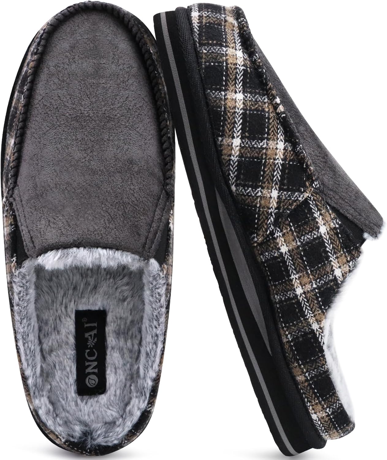 

Мужские шлепанцы ONCAI с поддержкой свода стопы, полоской, искусственным мехом, хлопковым сочетанием, высокоплотной обувной стелькой из памяти формы, теплые домашние тапочки, на ноге, для улицы и дома, резиновая подошва, размеры 7-16, черный