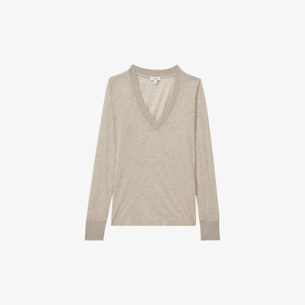 

Топ Evelyn из смеси шерсти с v-образным вырезом и длинными рукавами Reiss, серый