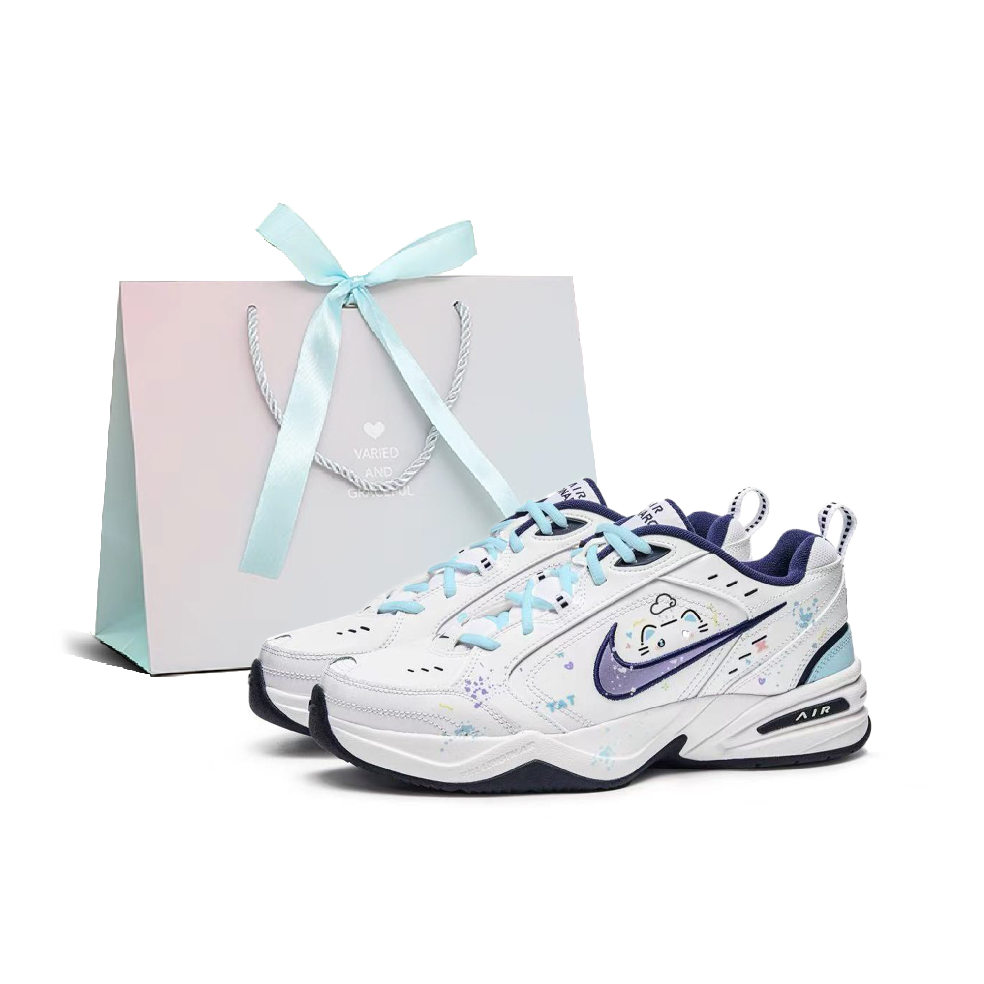 

Air Monarch 4 Galileo Manufacture, милый котенок, устойчивый к истиранию, легкий, увеличивающий рост, низкий верх Nike, белый