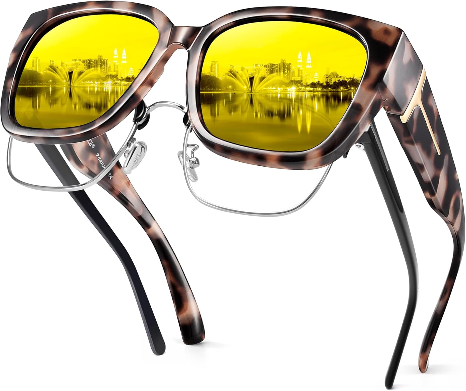 

Женские поляризованные солнцезащитные очки URUMQI, защитные очки от УФ-излучения UV400 с линзами TR90, модные квадратные линзы, B04 Glossy Beige Tortoise Frame/Night Vision Lens