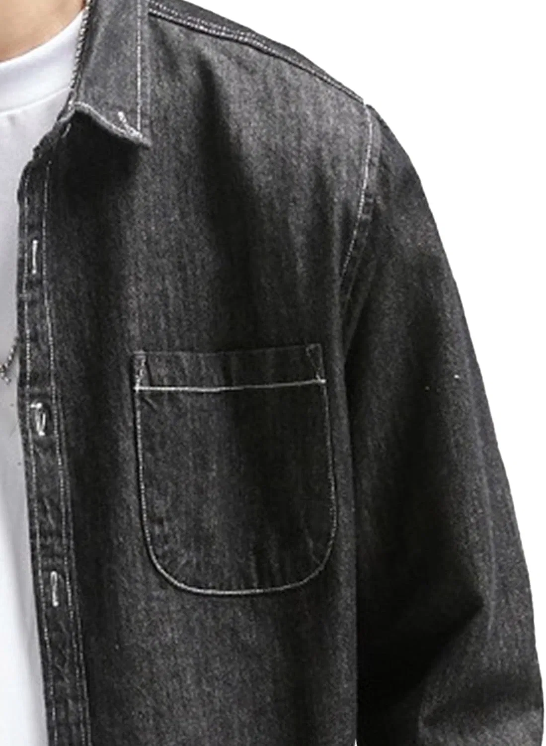 Мужская хлопковая джинсовая рубашка с длинным рукавом, повседневная зимняя рубашка на пуговицах, джинсы-тракер приталенного кроя — фото 4