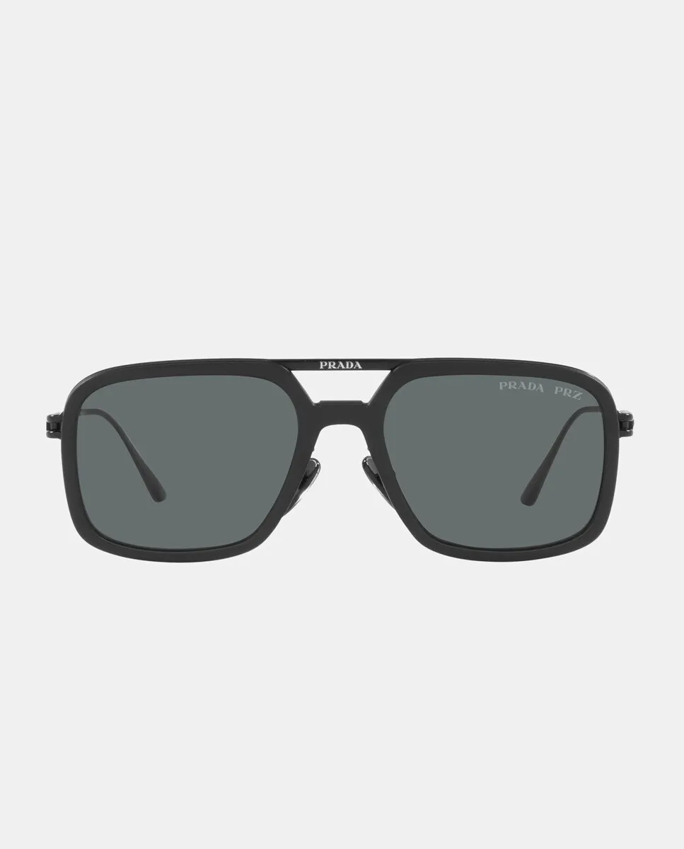 

Прямоугольные мужские солнцезащитные очки из черного металла с поляризованными линзами Prada, черный