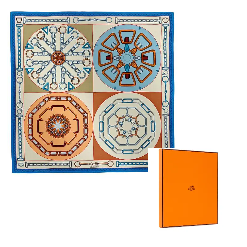 

HERMES Шёлковый кашемировый шарф женский голубой, Blue