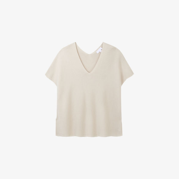 

Футболка из хлопка с фактурной вязкой The White Company, цвет alabaster