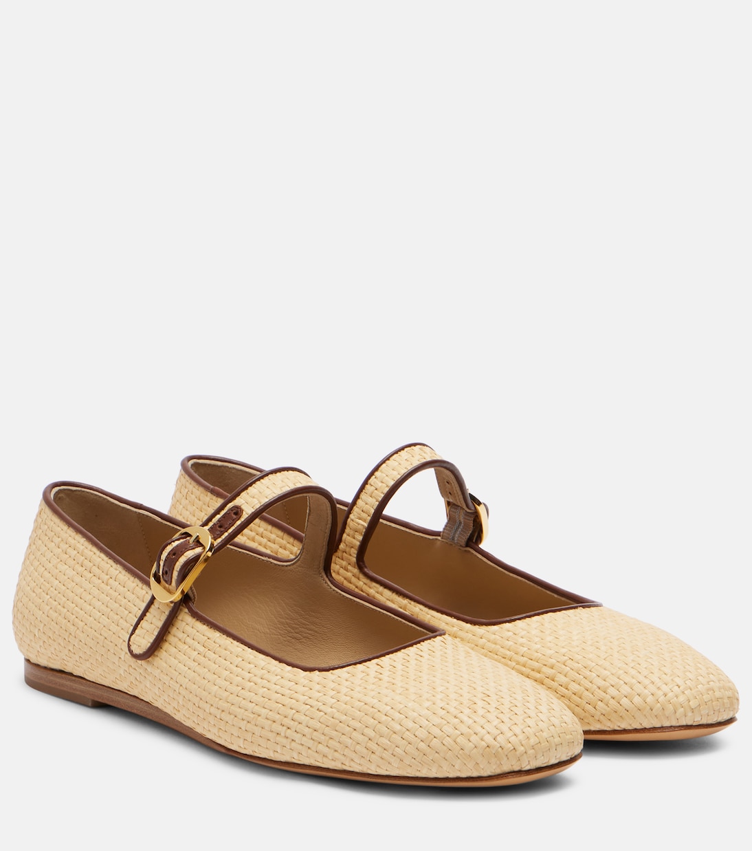Балетки Mary Jane с отделкой из кожи и рафии Le Monde Béryl, Beige-Cognac