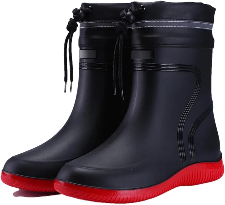 

Мужские и женские резиновые сапоги Wjnvfioo с закрытым носком, водонепроницаемые и непромокаемые, средние по голени, с нескользящей подошвой и шнурком, красный