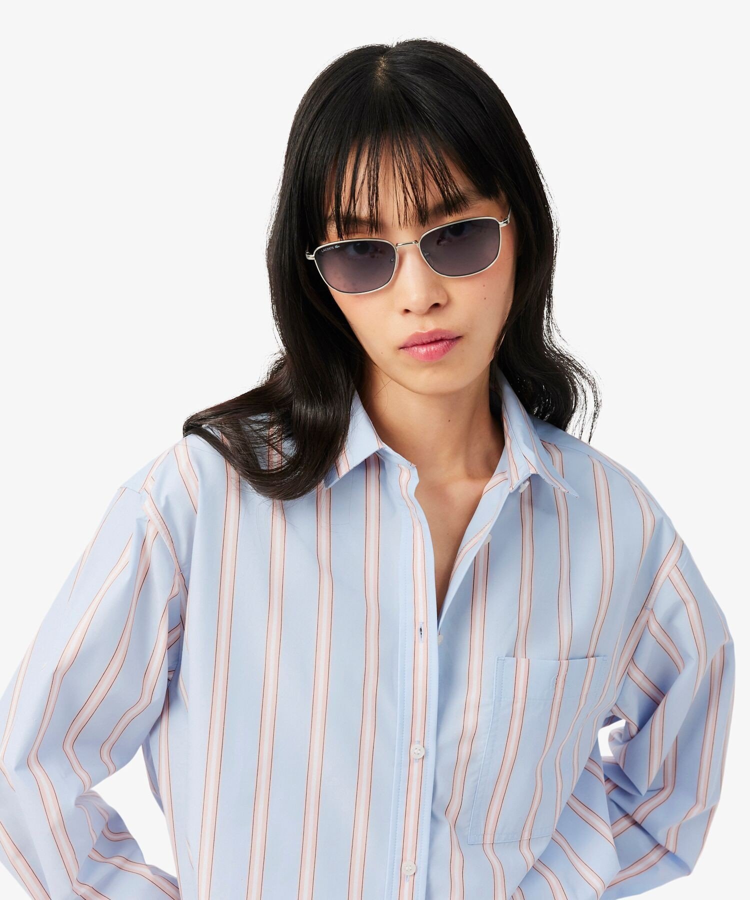 Свободная полосатая рубашка из поплина LACOSTE, Blue — фото 2