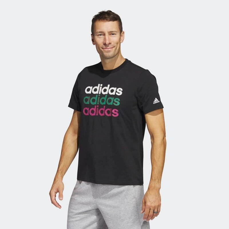 

Мужская футболка с мультилинейным спортивным рисунком Adidas, черный