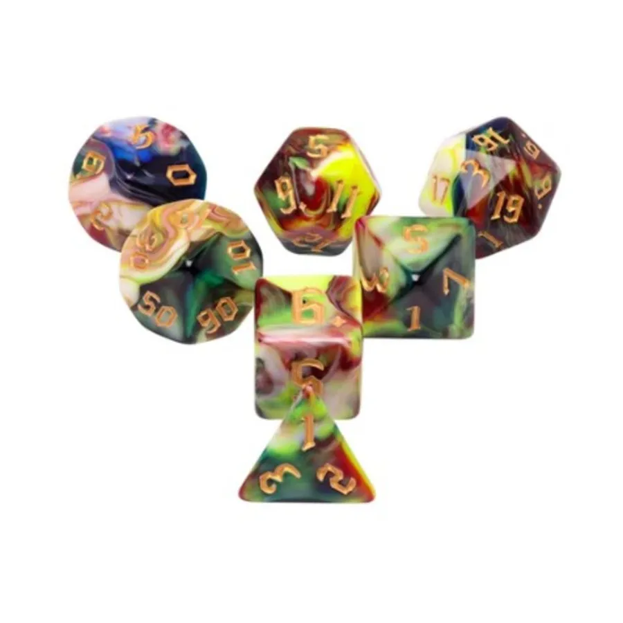 

Набор Poly — Тайный сад с золотом (7), Dice Sets - Resin/Acrylic - Rainbow & Multi-Colored (Foam Brain Games)