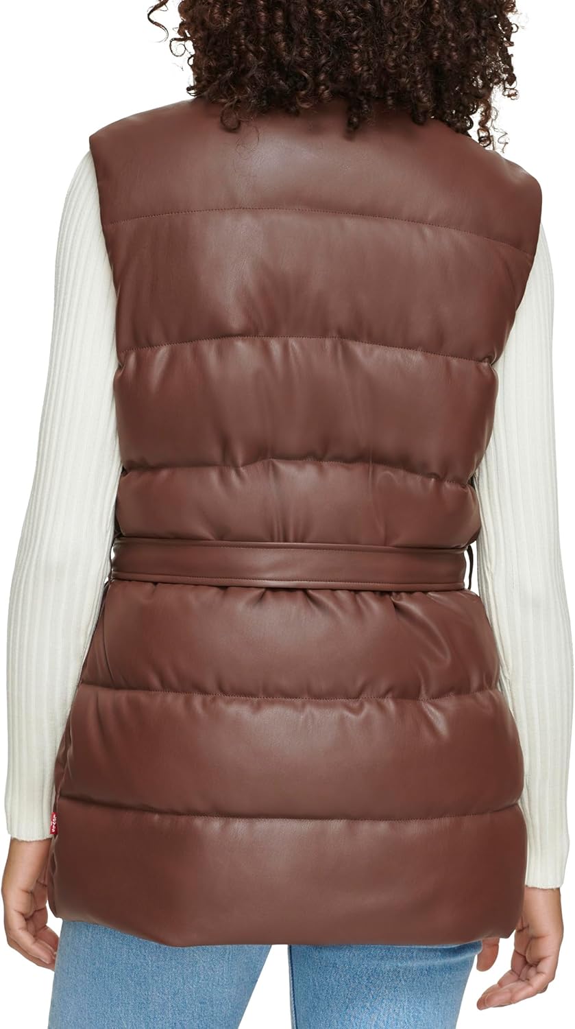 Женский жилет Levi's больших размеров из веганской кожи, Chocolate Brown With Belt — фото 2
