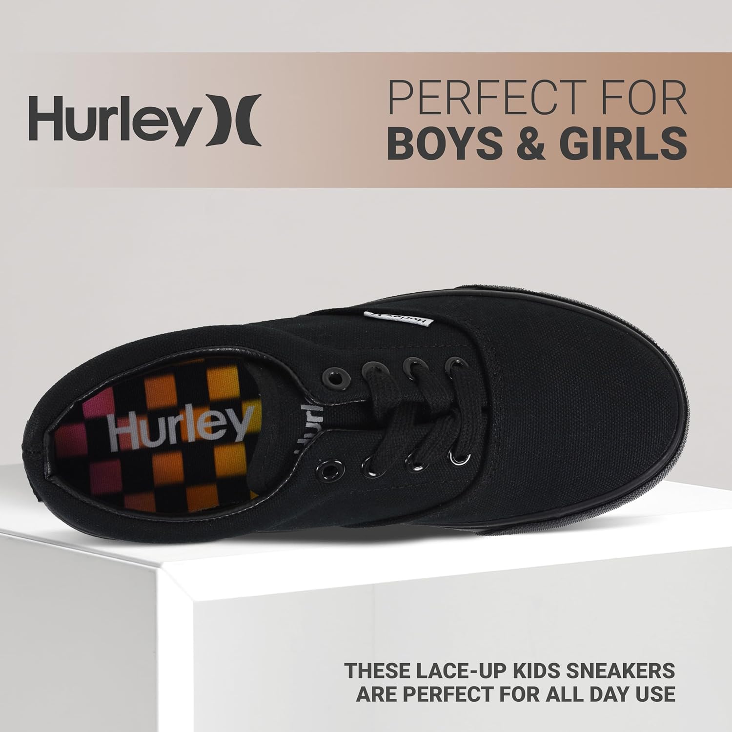 Детские кеды Hurley Marley на шнуровке - низкие кроссовки для скейтбординга для детей, спортивная обувь для мальчиков и девочек, черный — фото 3