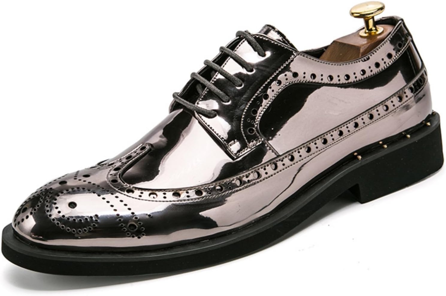 

Мужские оксфорды с блестящей лакированной кожей, броги с кальными крыльями, шнуровкой, современные туфли с круглым носком, дерби без застежки для свадьбы и вечерней вечеринки Kpdwfms, серебро