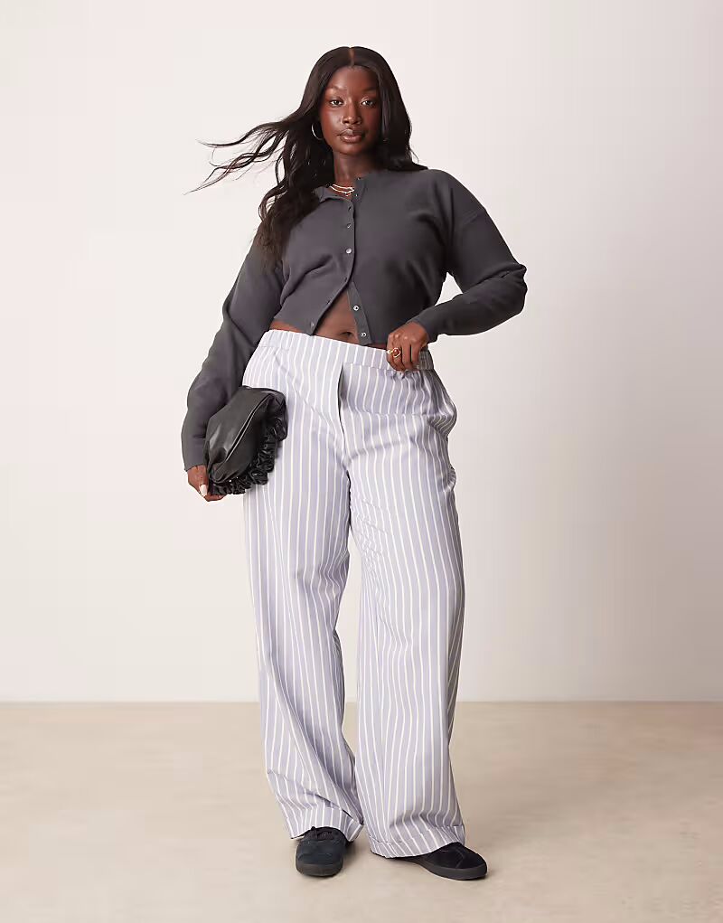 

Прямые брюки ASOS DESIGN Curve в сине-белую полоску