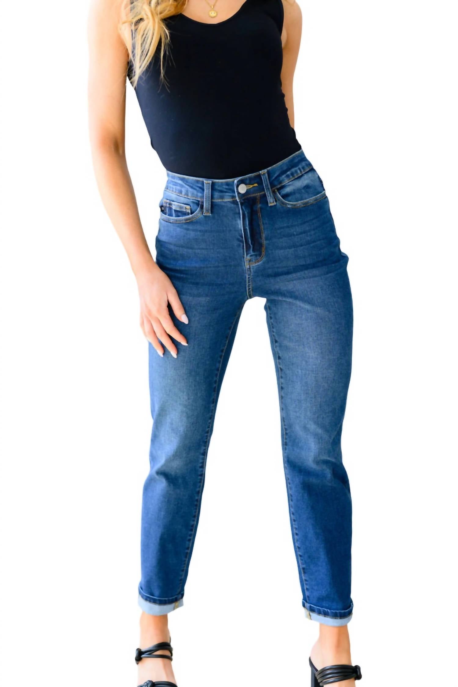 

Джинсы бойфренда с высокой талией, темного цвета Judy Blue, цвет dark wash