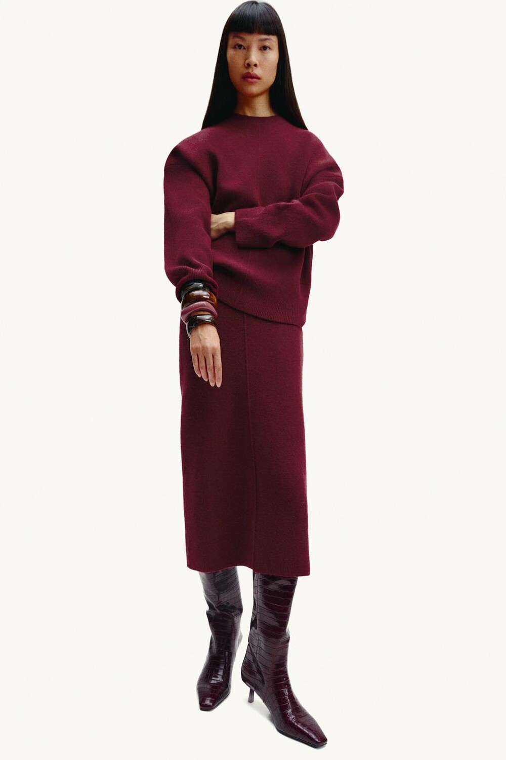 

Свитер однотяжной вязки ZARA, бордовый