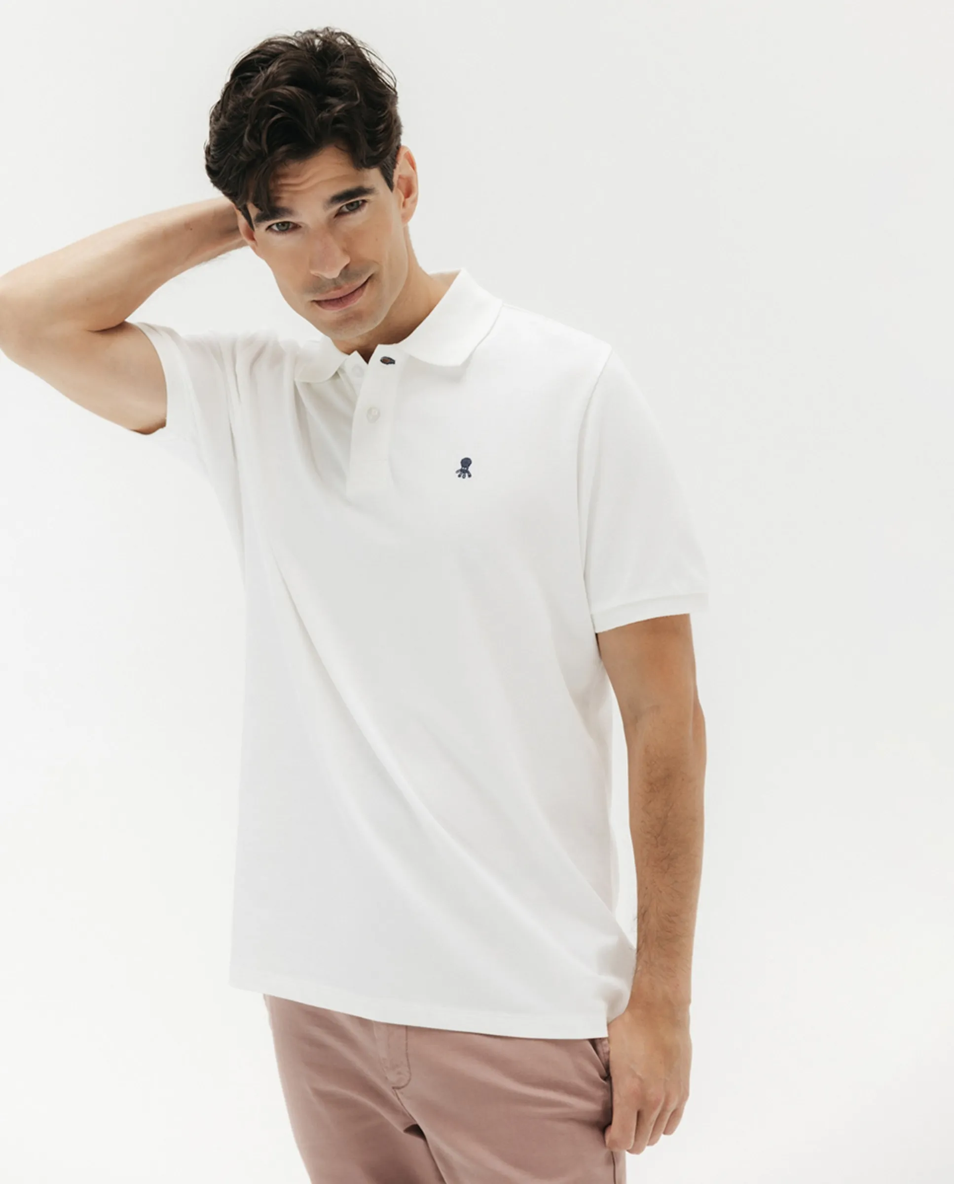 

Мужское короткое поло из пике с логотипом на груди El Pulpo, белый