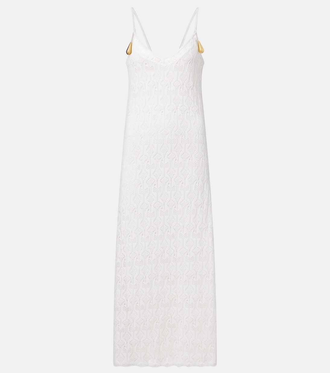 

Длинное платье из хлопка и шелка с кружевом Fish Lace Bottega Veneta, Chalk
