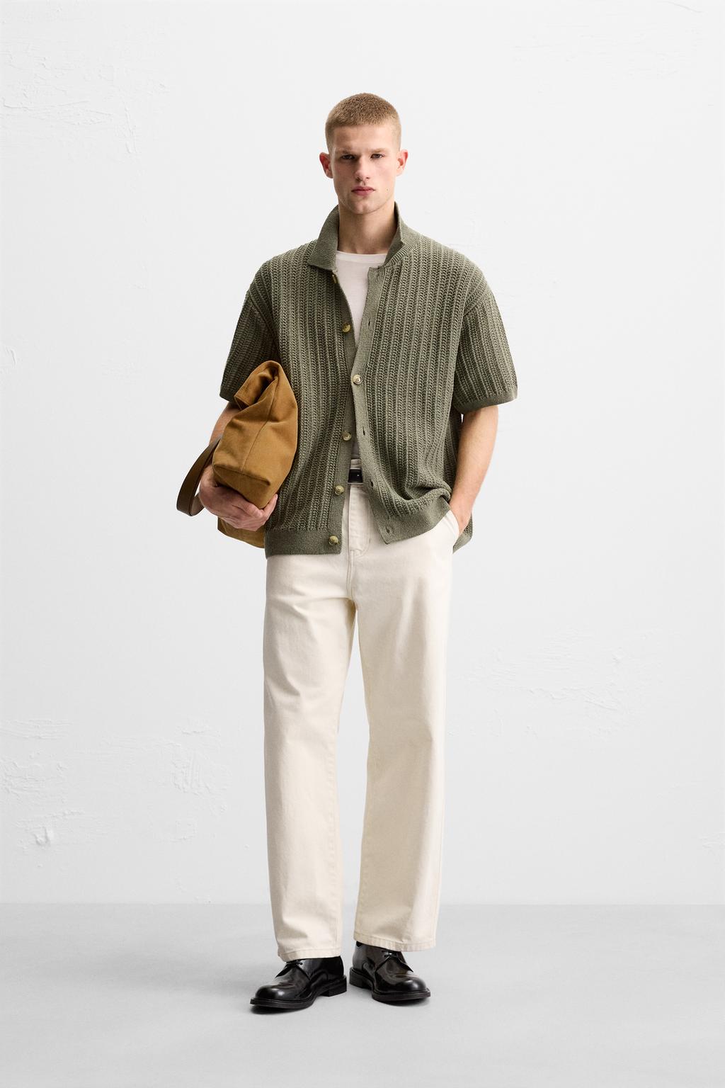 

Текстурированная трикотажная рубашка ZARA, хаки
