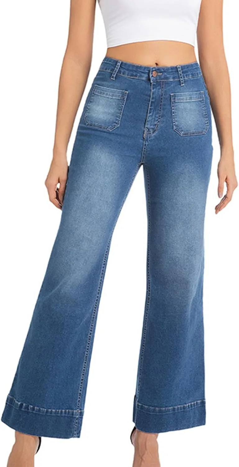 

Джинсы Wide Leg Petite для женщин High Waisted Flare Cropped Leyoutx