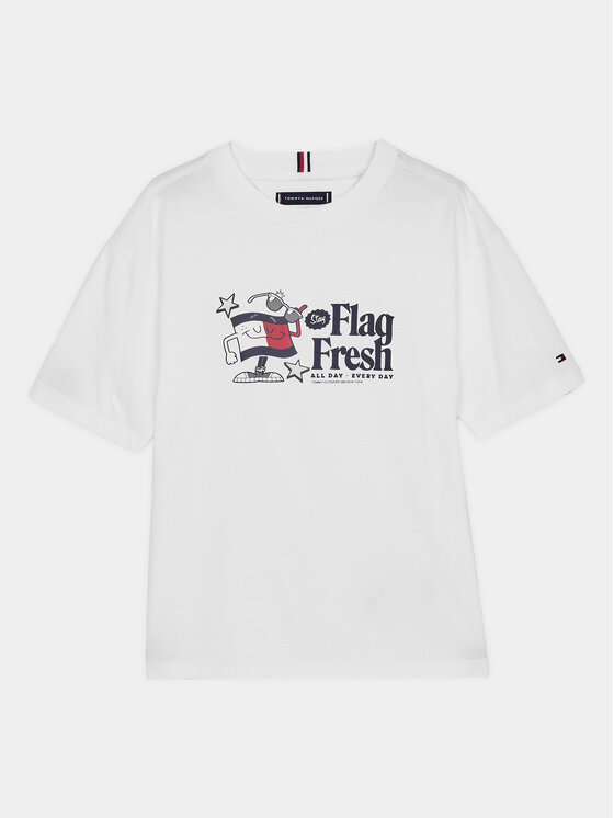 Футболка обычного кроя Flag Fun KB0KB09354 M Tommy Hilfiger, белый — фото 4