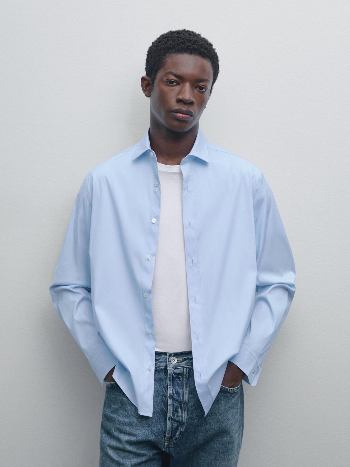 

Рубашка облегающего кроя стретч Massimo Dutti, Sky Blue