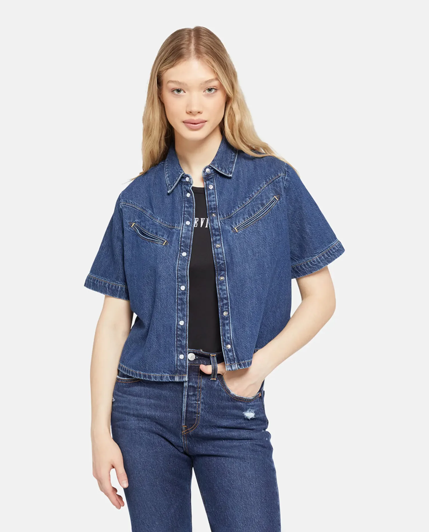 Женская короткая джинсовая рубашка Levi's, темно-синий