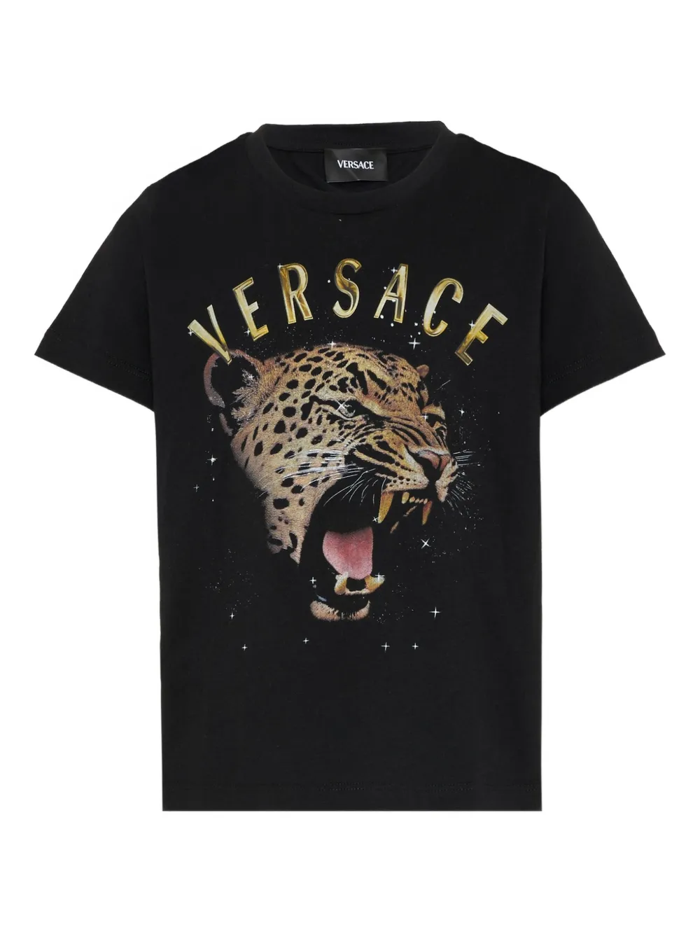 

Футболка с леопардовым принтом и короткими рукавами Versace Kids, черный