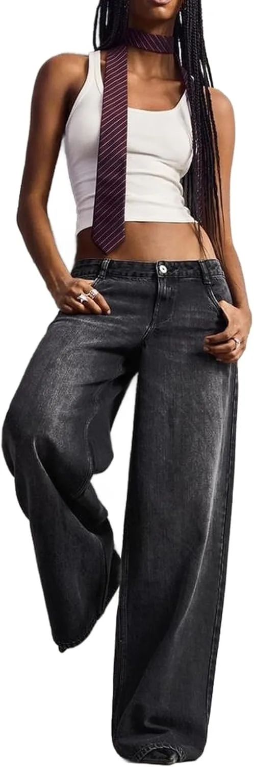 Брюки джинсы baggy для женщин low rise wide leg straight
