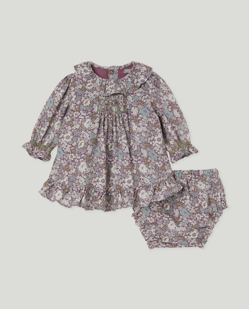 

Платье для девочки с длинными рукавами из вискозы, воротник-гольф и сборка (смок) по всей ткани с принтом Coconut El Corte Inglés, розовый