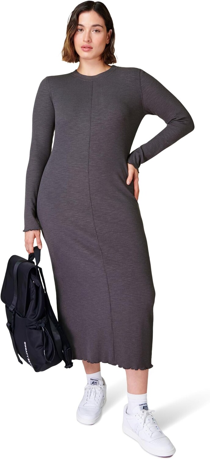 

Платье миди в рубчик с длинными рукавами Sweaty Betty, цвет Urban Grey