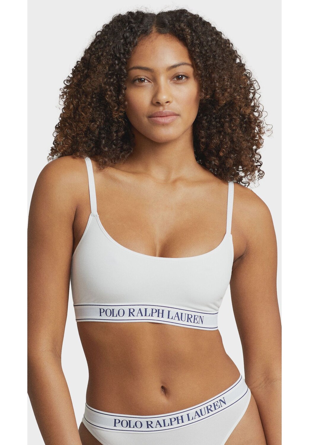 Женское бюстье с тонкими бретелями и логотипом Polo Essentials POLO RALPH LAUREN, цвет White Cloud — фото 2