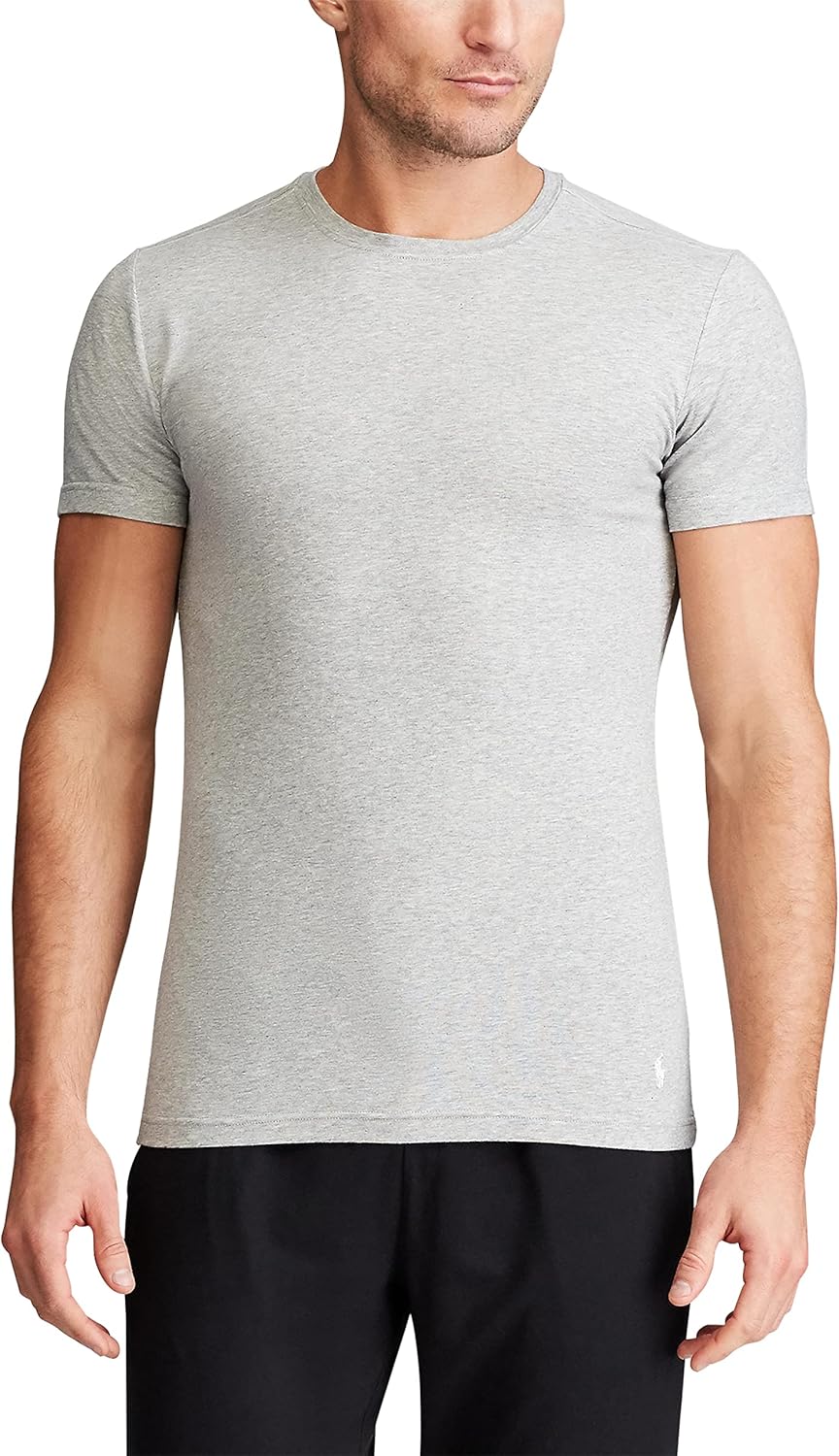 Футболка POLO RALPH LAUREN Men's Slim Fit Stretch Crew Undershirts (3-Pack), Polo Black/White, Charcoal Heather/White, Andover Heather/White - 3 Pack — фото 2