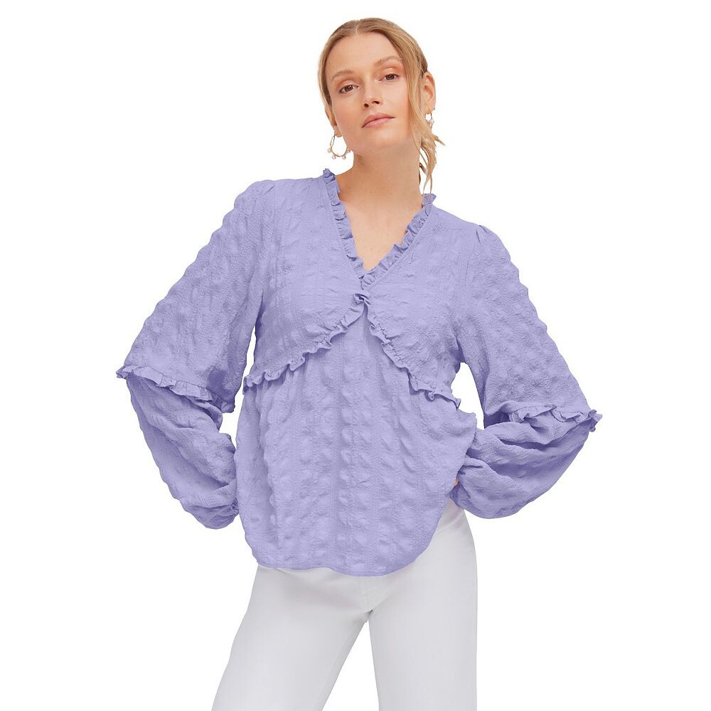 

Женская блузка в стиле бебидолл Ellos больших размеров с рюшами и V-образным вырезом, цвет Lavender