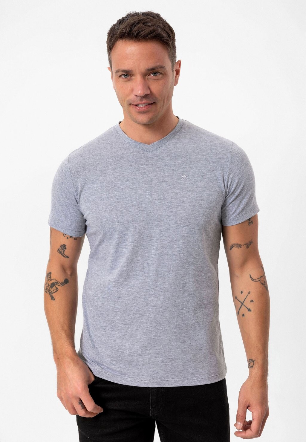 

Базовая футболка SONI V NECK REGULAR FIT anou anou, цвет Mottled Grey