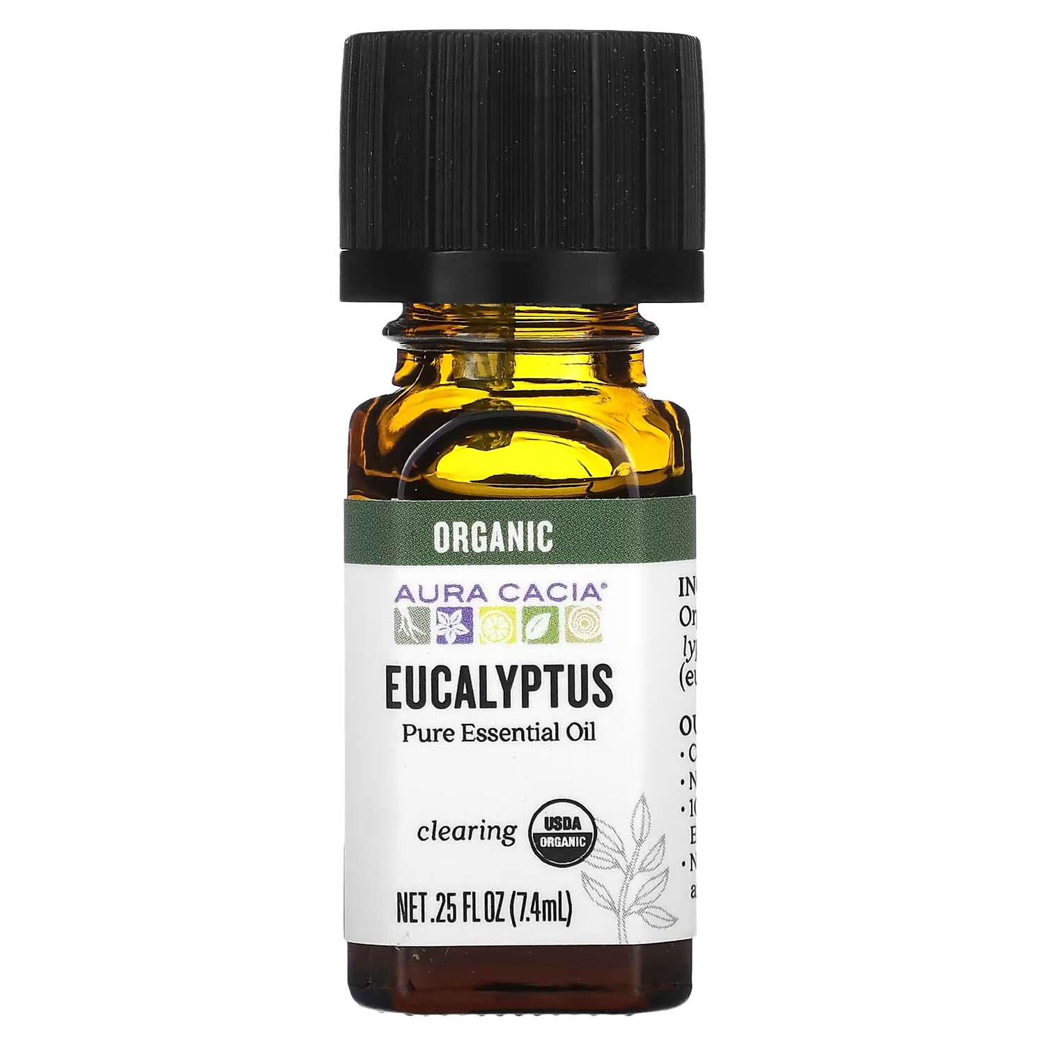 Aura Cacia Pure Эфирное масло органического эвкалипта 0,25 жидкой унции (7,4 мл)