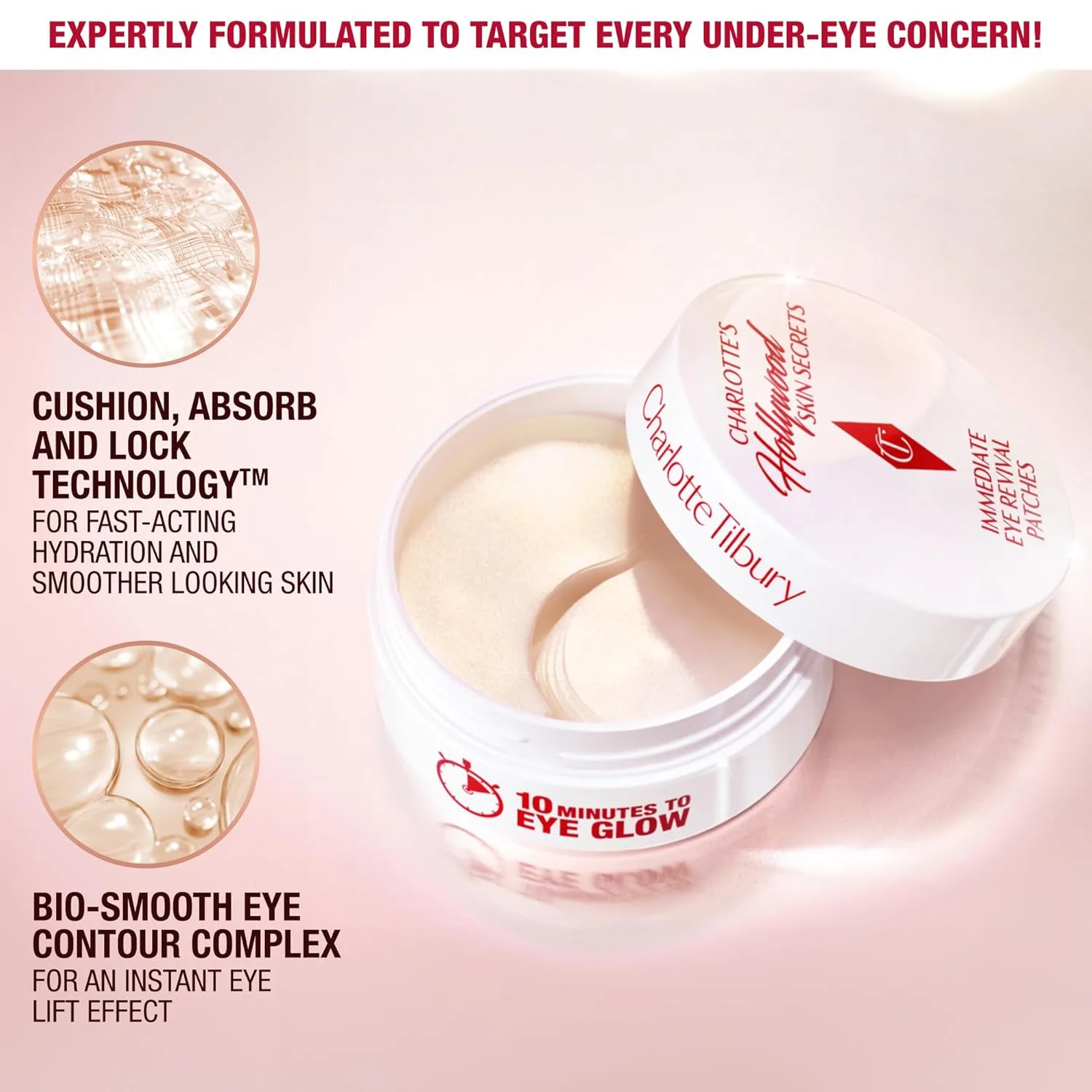 Патчи для глаз Charlotte Tilbury Hollywood Skin Secrets с гидрогелем для сияния и уменьшения отеков и темных кругов 1 шт. (60 шт.), red — фото 3