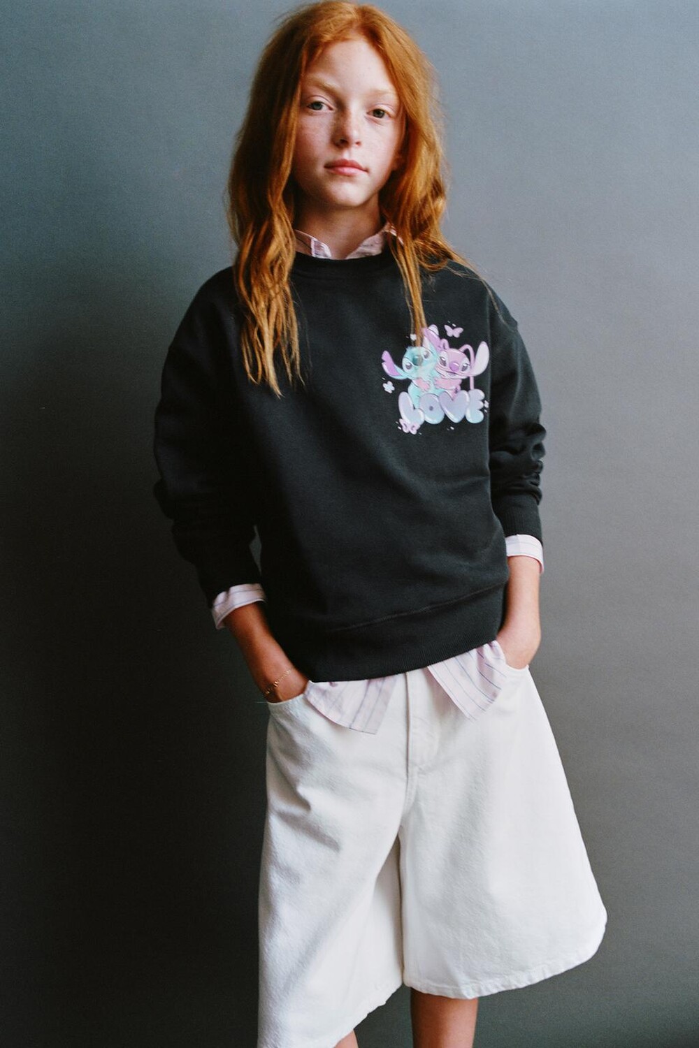 

Толстовка с героями мультфильмов «лило и стич» от disney ZARA, антрацитово-серый