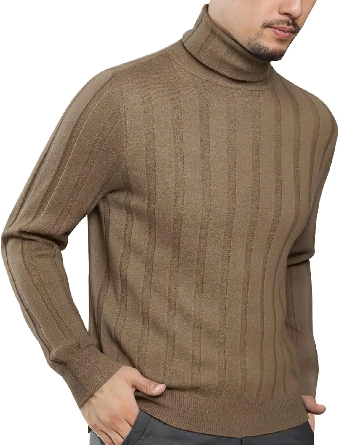 

Мужской свитер Slim Fit с воротником-стойкой, длинный рукав, полосатый, вязаный, для офиса и зимних поездок