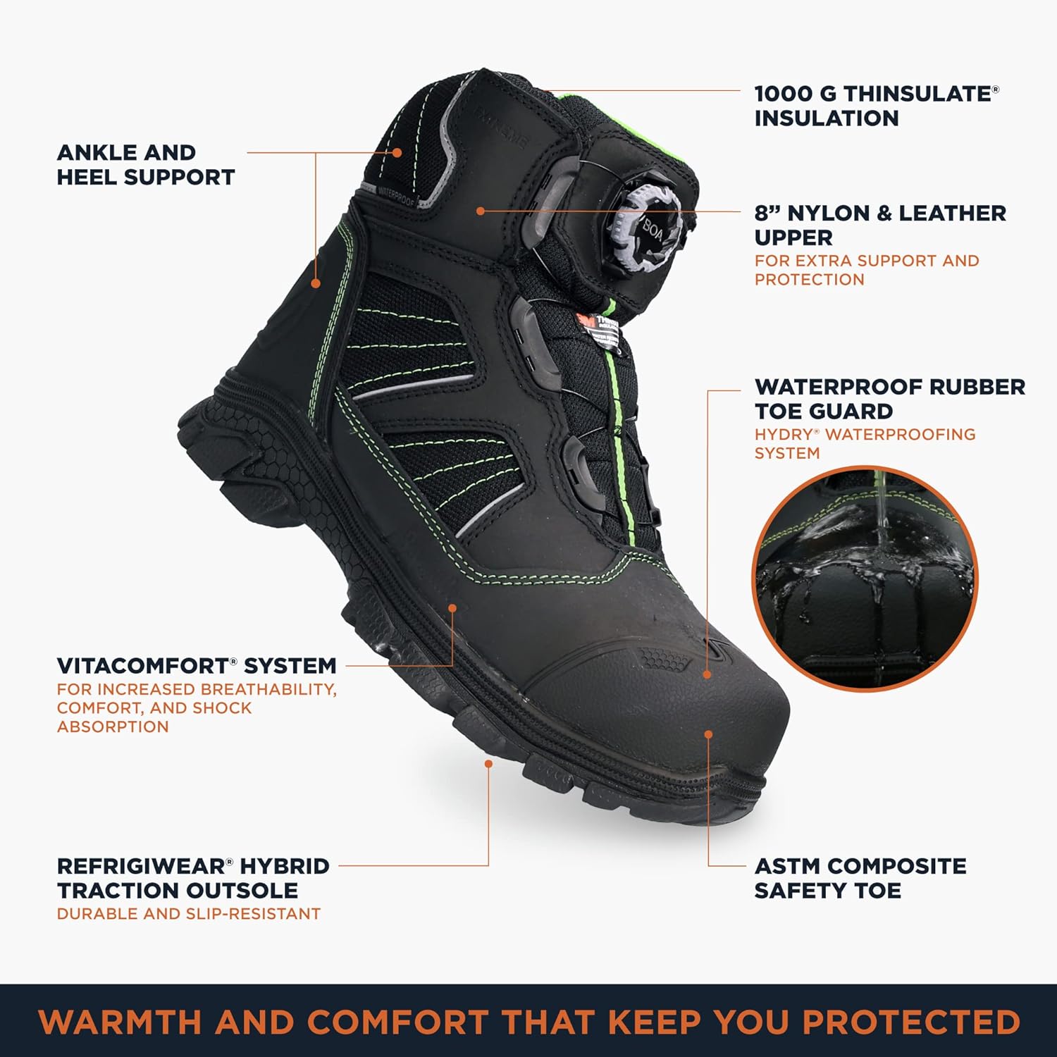 Мужские водонепроницаемые ультратеплые ботинки RefrigiWear Extreme Hiker с утеплителем Thinsulate, черный — фото 3