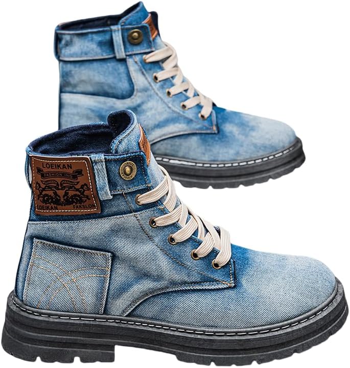 

Hhhchpm Мужские модные кроссовки для мужчин, высокие шнуровки, блестящие обувь для мотоцикла, высокие джинсовые кроссовки большого размера, синий