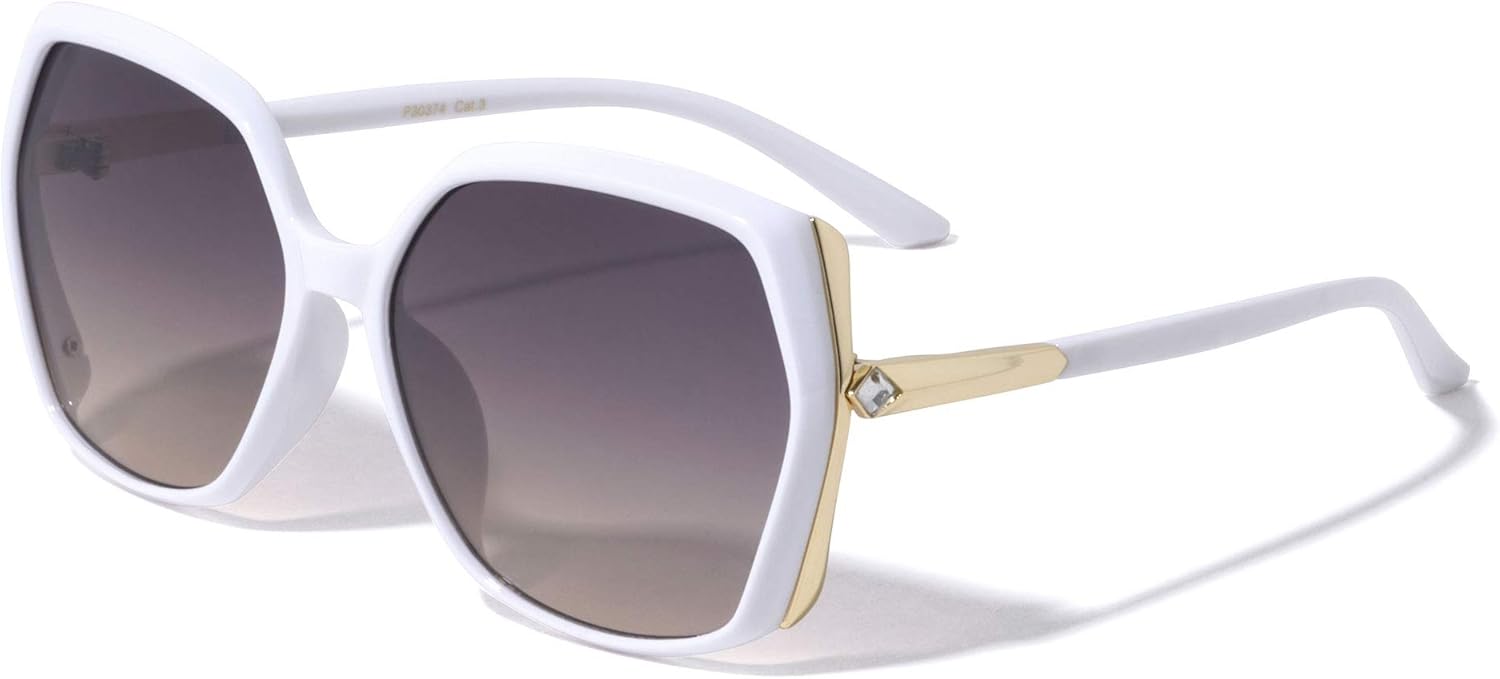 

Солнцезащитные очки VWE для женщин, модель «Бабочка», увеличенного размера, из пластика с металлическими вставками на дужках, защита от УФ-излучения UV400 V.W.E., White Gold