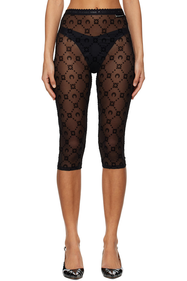 

Леггинсы-Капри Moonogram из сетчатой ткани с ворсом Marine Serre, черный