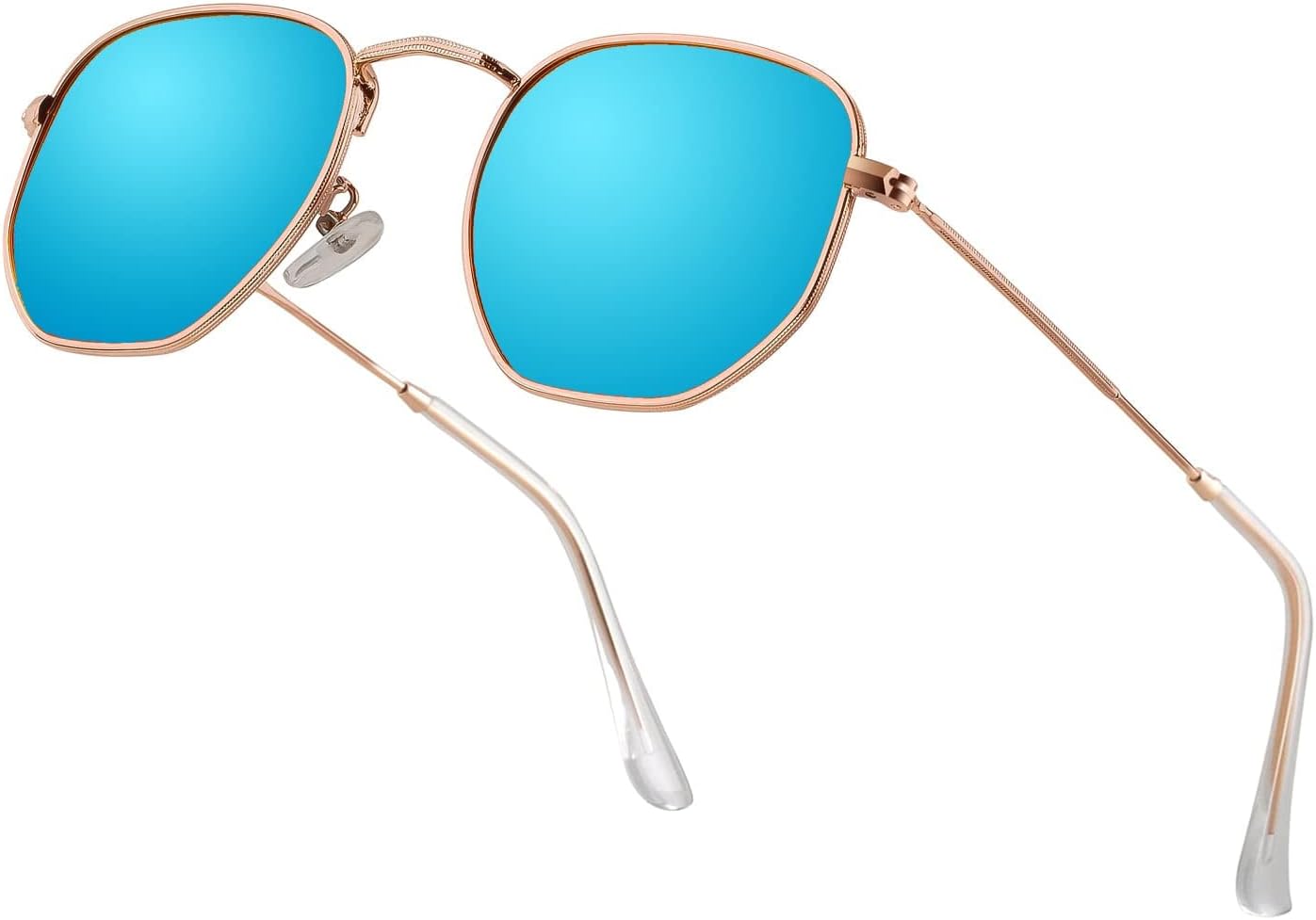 

Хипстерские шестиугольные поляризованные солнцезащитные очки для мужчин и женщин, геометрические квадратные, маленькие, в винтажном стиле, с металлической оправой, ретро-очки Htms, Gold Frame Blue Mirror Lens Transparent Leg