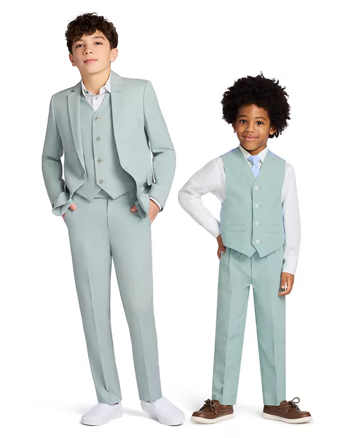 

Комплект льняного жилета для малышей и маленьких мальчиков и комплект куртки и брюк Calvin Klein Big Boys Stretch Tick Weave Nautica