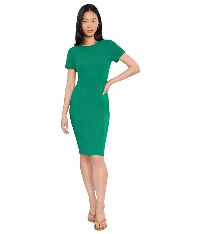 Платье-футляр с круглым вырезом Scuba Crepe Short Key Hole Short Sleeve Sheath Calvin Klein, Meadow — фото 2