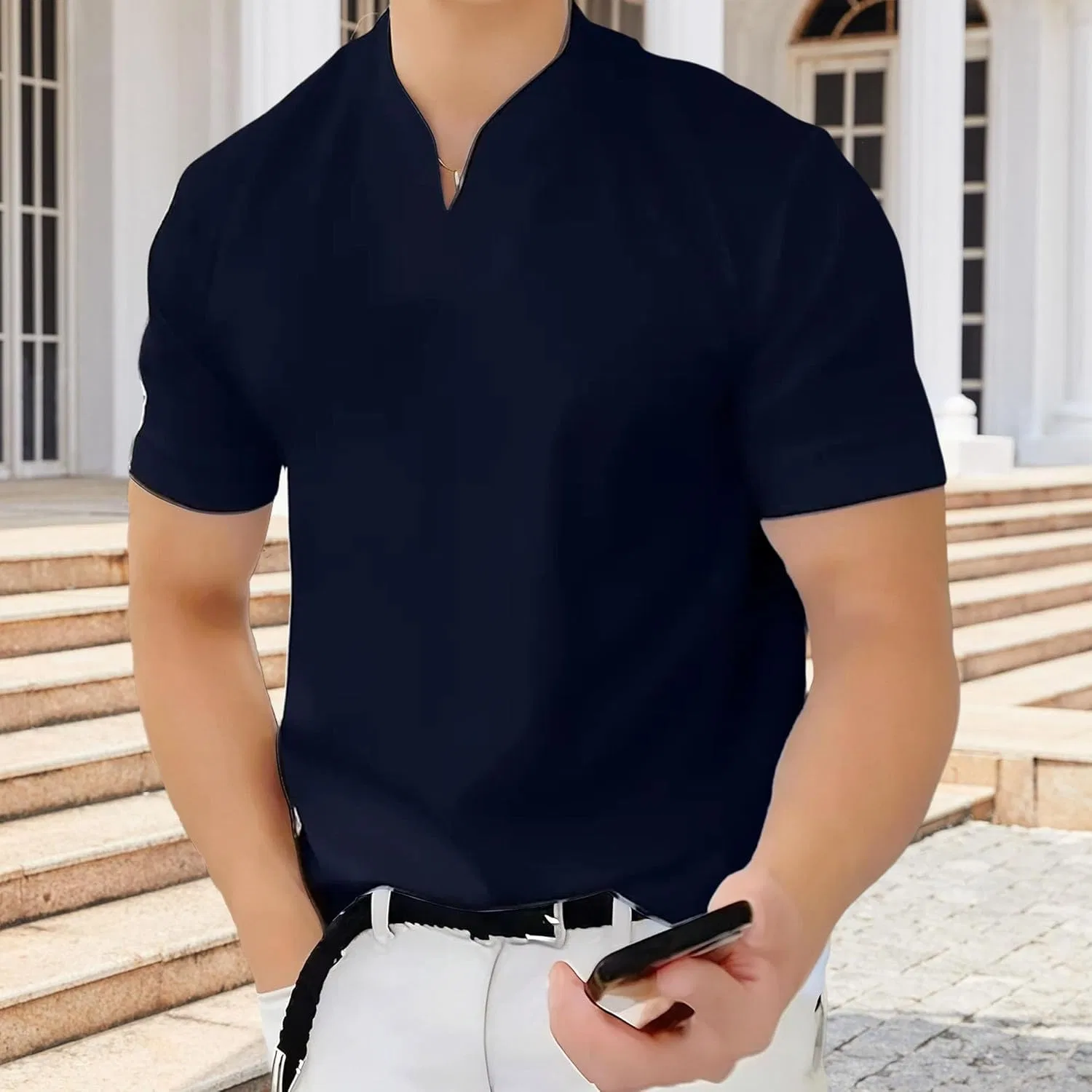 Мужская футболка V-образный вырез, бренд Generic, Navy Blue — фото 2