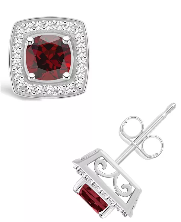 

Серьги-Гвоздики с ореолом из граната (1-1/2 карата) и бриллианта (1/5 карата) из стерлингового серебра Macy'S, garnet